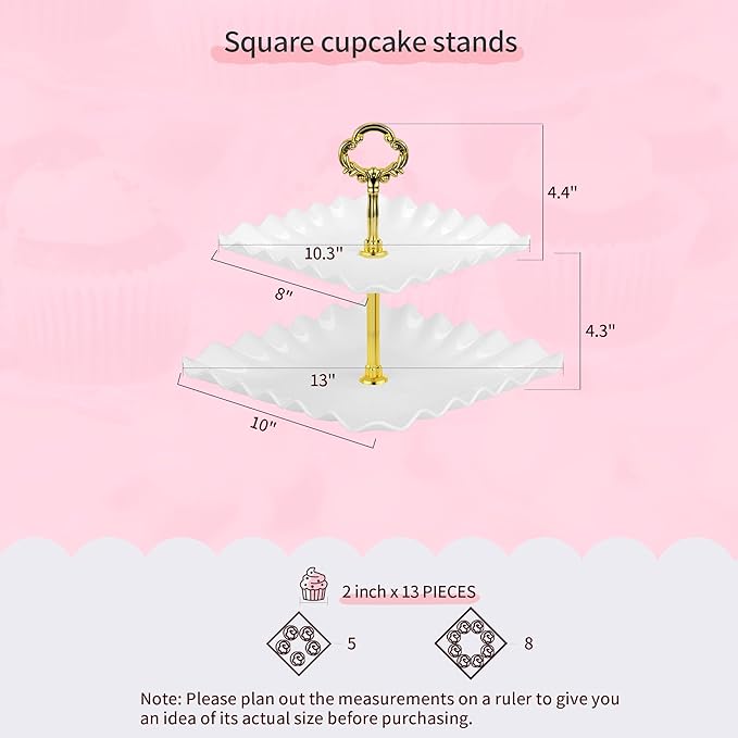 Pack of 10 NWK Cake Stand Set, with 3 x Two-Tier and 3 x Three-Tier Cupcake Stands, 4 x Appetizer Trays, for Birthday Baby Bridal Shower Party (Gold)