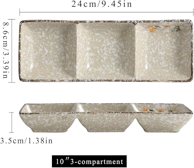 Salad plate Soy Sauce Dish Ceramic Sauce Dish 3 Compartment Appetizer Serving Tray Rectangular Divided Dip Bowls for Sushi Ketchup Dessert Appetizer Seasoning Dishes Plastic plate ( Size : 9.45x3.39x1