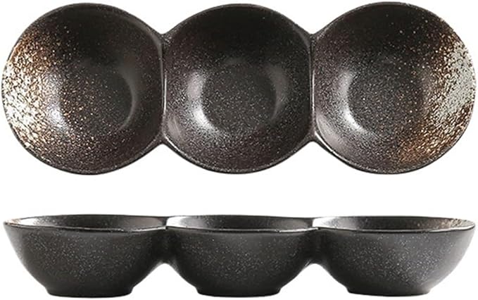 Sauce Dish 1 Piece Dipping Bowl Multi-Compartment Plate Ceramic Compartmentalized Grilled Meat Seasoning Flavor Hot Pot Snack Bowl Dish Snack Plate(D), ZCL2024