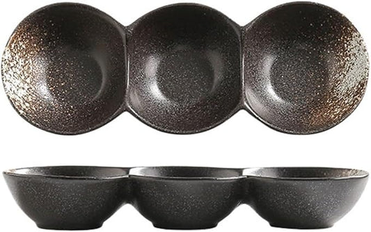 Sauce Dish 1 Piece Dipping Bowl Multi-Compartment Plate Ceramic Compartmentalized Grilled Meat Seasoning Flavor Hot Pot Snack Bowl Dish Snack Plate(D), ZCL2024