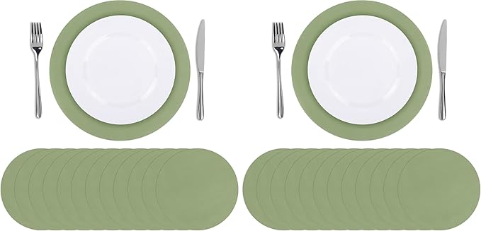 SHACOS 100 PCS Round Paper Placemats 13 inch Disposable Paper Place Mats for Dinner Wedding Birthday Party Festival Table Decoration Indoor Outdoor, Sage Green (Pack of 2)