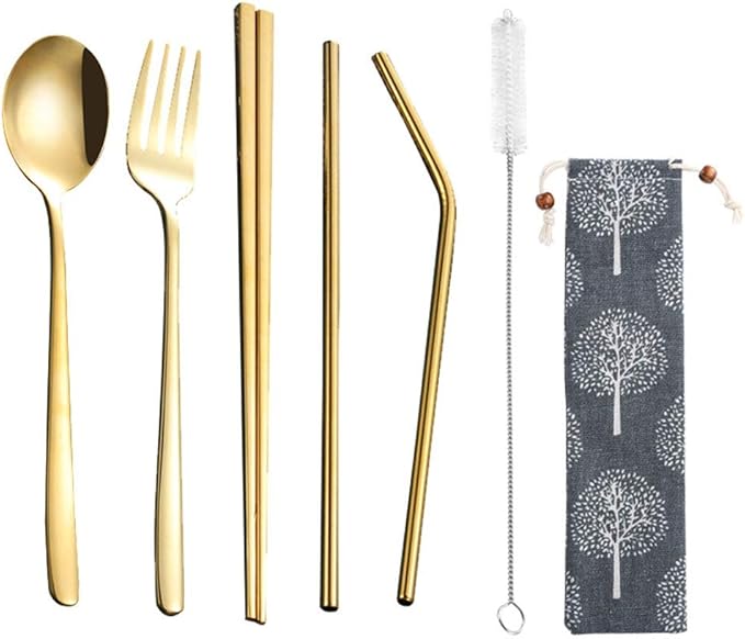 3pcs/6pcs Set Cutlery Dinnerware 304 Stainless Steel Flatware Set Tableware Dinner Spoon Fork Chopsticks Sucker Flatware Serving Sets (Gold - 6pcs)