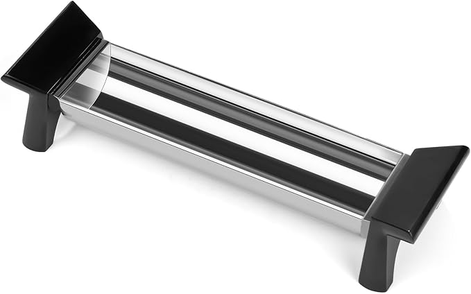 Nambé Circa Cracker Tray - Stainless Steel Snack & Appetizer Server, 4” x 15” x 3”, with Black Lacquered Resin Handles - Modern Charcuterie Board, Cheese Platter & Buffet Accessory