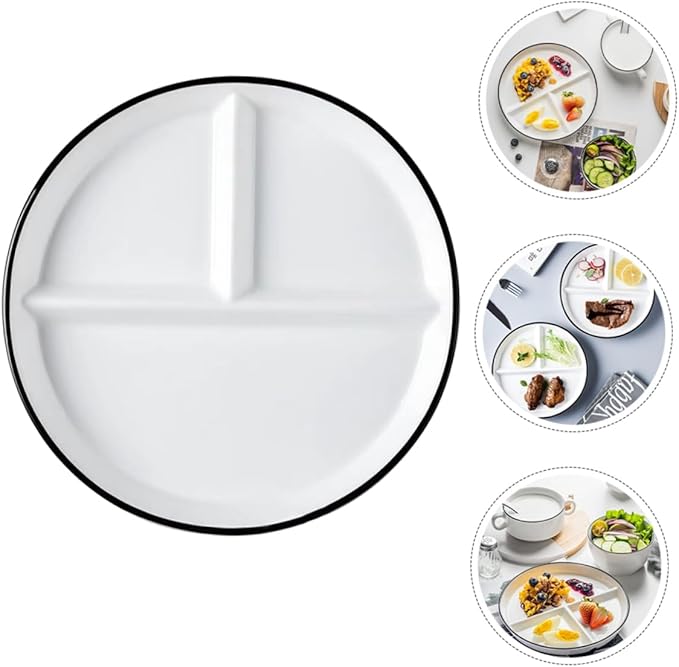 Ceramic Divided Plate with Compartments Black Rim Multifunctional Food Dish for Elderly and Home Use Microwave Dishwasher Safe Portion Plate for Appetizers Desserts Sandwiches and