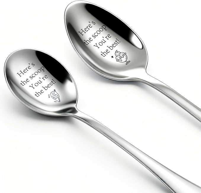 2 Pcs Ice Cream Spoon Motivational Gifts Dessert Spoons Stainless Steel Ice Cream Scoop Employee Appreciation Gifts For Women Men Coworkers Friends Female Here'S The Scoop You'Re The Best