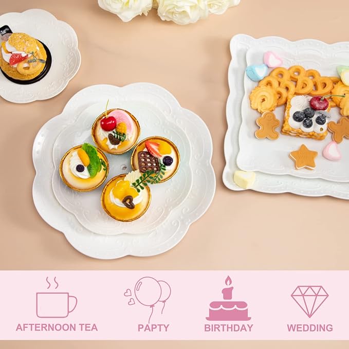 Supernal 3 Tier Cupcake Stands - 6pcs Plastic Trays, 4 Pack Round & Square Cake Trays Set