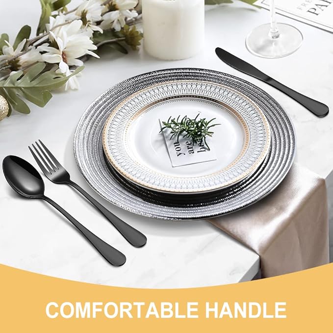 Black Silverware Set for 8, 40 Pieces Stainless Steel Flatware Cutlery Set, Mirror Polished Tableware Kitchen Utensil Set, Include Knives Spoons Forks, Dishwasher Safe (Shiny Black)