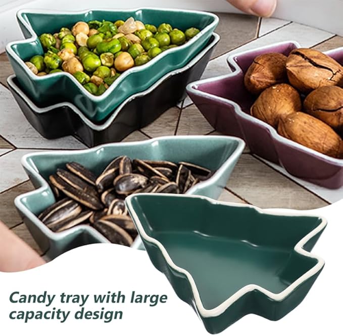 Hemoton Small Christmas Tree Candy Dish, Green Ceramic Xmas Serving Bowl for Snacks Nuts Dips, Mini Holiday Appetizer Plates, Decorative Trinket Tray for Party Hosting