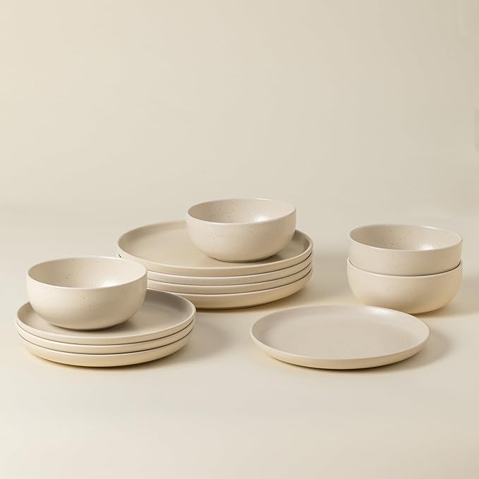 Casafina Ceramic Stoneware 12-Piece Place Setting Service for 4, Pacifica Collection, Vanilla | Microwave & Dishwasher Safe Dinnerware Set | Food Safe Glazing | Restaurant Quality Tableware
