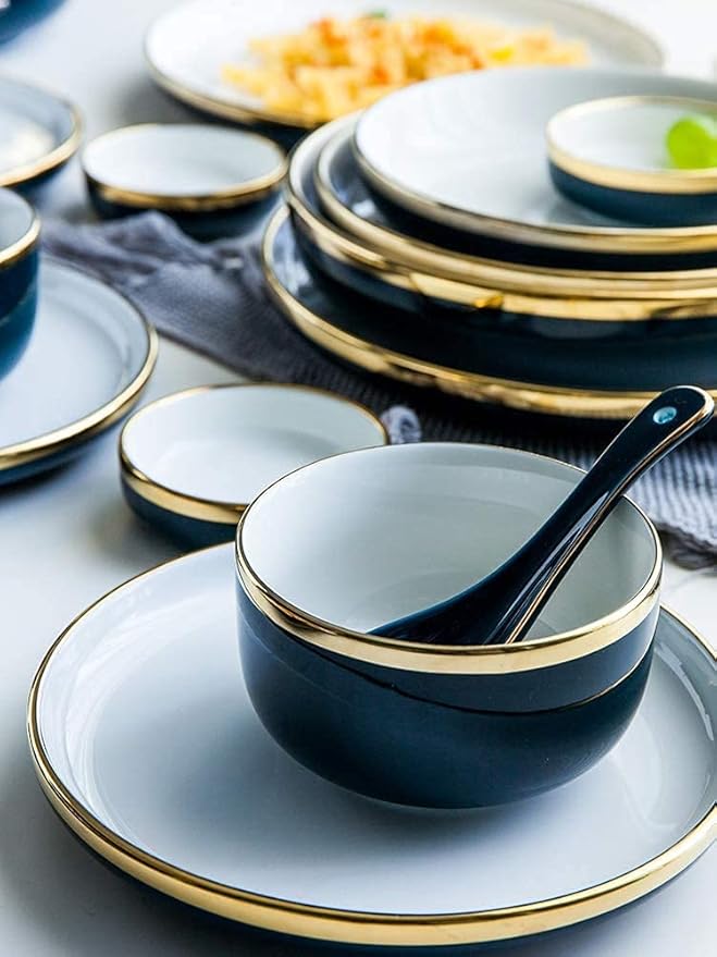 Elegant Dinnerware Set Dinner Plates Bowls Set 31/54 Pieces Fine Porcelain Dinnerware Set, Nordic White European-Style Phnom Penh Tableware Set Service For 6-10,54Pieces
