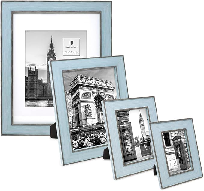 Isaac Jacobs 11x14 (Matted 8x10) Blue w/Brown (Vertical & Horizontal) Double Border Picture Frame, Wall-Mountable, Made for Photo Gallery and Wall Art, Home or Office (11x14, Blue W/Brown)