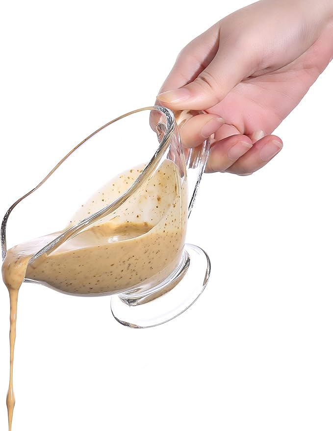 Set of 2 Sauce Glass Gravy Boat -7 oz with Handle Kitchen Glassware Serving Utensils for Dining, Warming Sauces, Salad Dressing Home Decor Saucy Boat