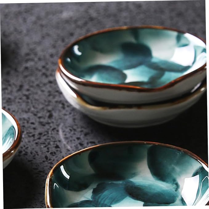 2pcs Retro Handpainted Ceramic Plate Small Dish for Chips Dip Seasoning Tray Appetizer Plate Sauce