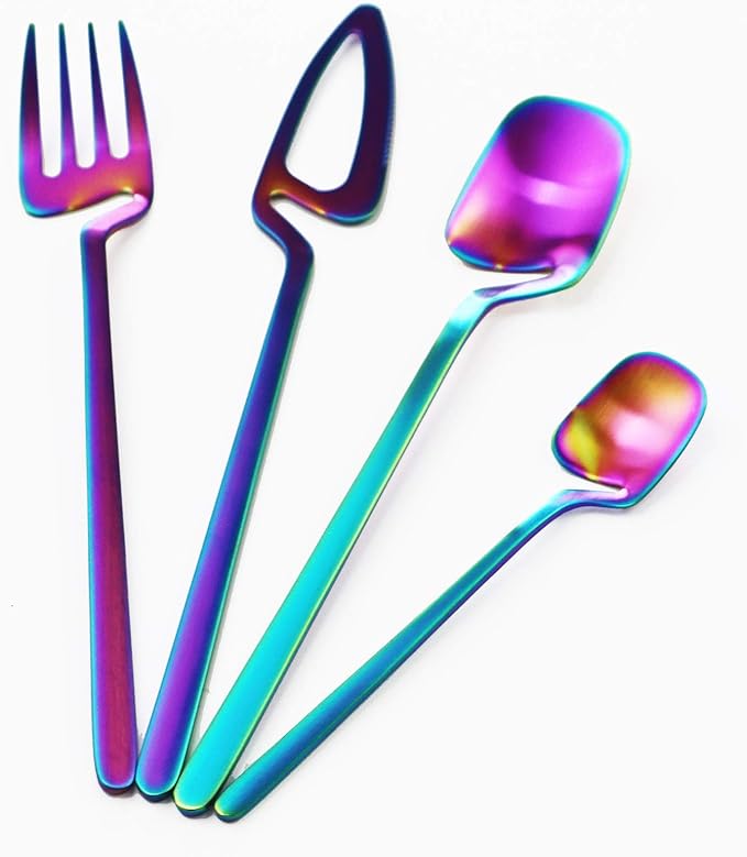 Service for 6 Rainbow Dinnerware Set 304 Stainless steel Cutlery Matte Forks Spoons Knives Flatware Set Dinner Silverware Set (24pcs Rainbow)