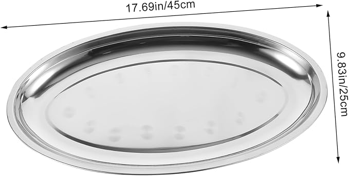 Cabilock Stainless Steel Oval Serving Tray Food Plate for Fish Steak Snacks Versatile Dinner Dish Smooth Surface Easy to Clean for Home Entertaining Daily Use