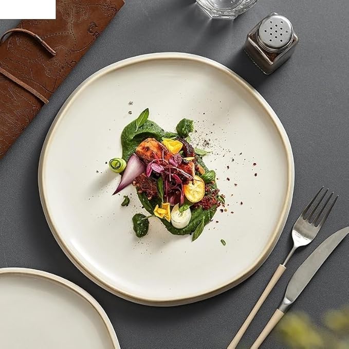 Dessert Plates Simple Ceramic Dinner Plates Round Pasta Steak Plate Restaurant Solid Color Creative Tableware Snack Dessert Tray Cooking Dishes Dinner Plate Dinner Tableware(8 inch)