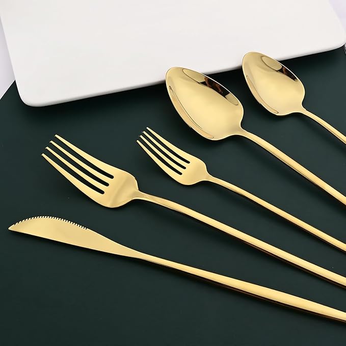 36-piece Champagne Gold 18/10 Stainless Steel Flatware Set, Resuable Cutlery Set For 6, Complete Tableware Set For Home Restaurant Wedding Party Daily Meal, Mirror