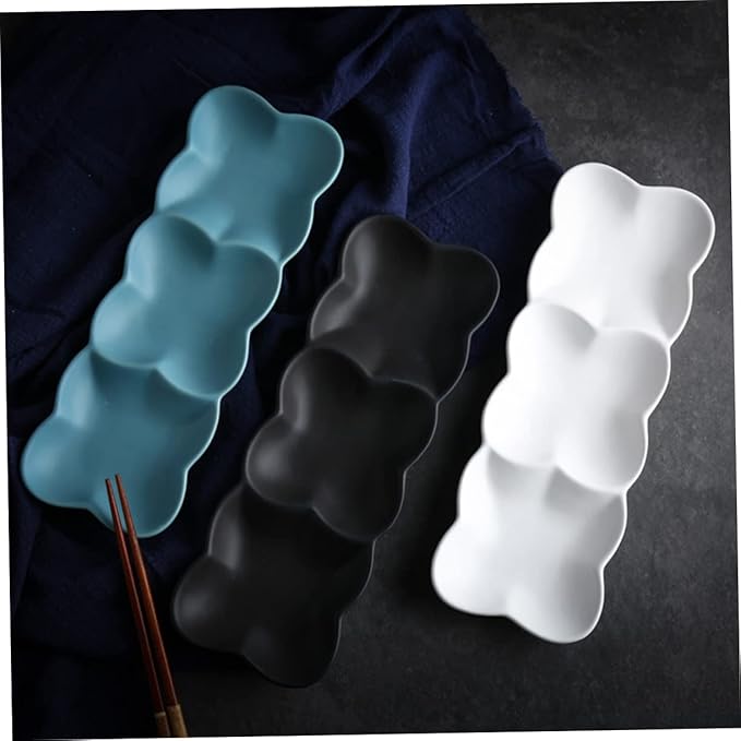 PRETYZOOM Ceramic Snack Serving Tray Nordic Style Appetizer Plate with Three Grids for Dips Condiments and Snacks White Dish for Gatherings and Everyday Use