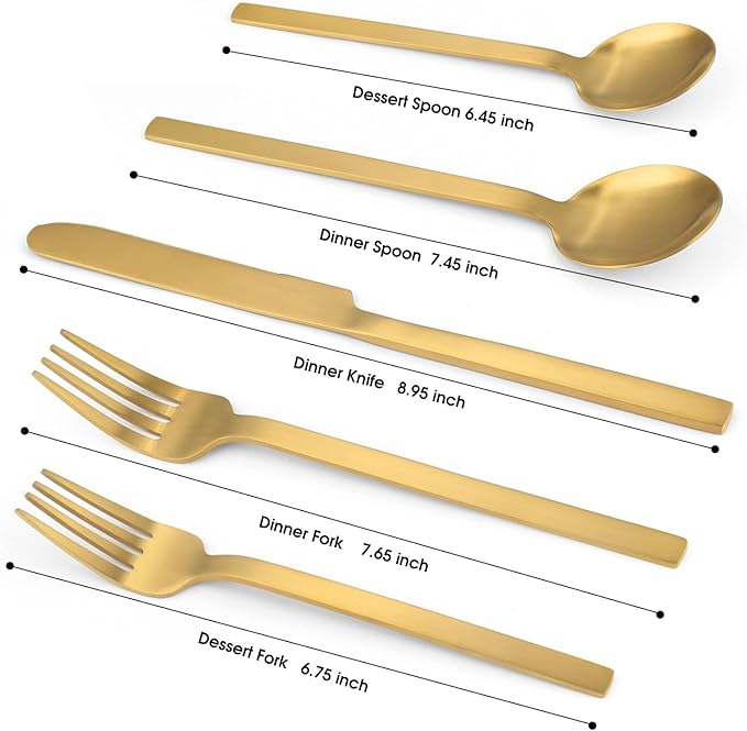 Gold Silverware Set, LAZAHOME 40-Piece Flatware Cutlery Set Service for 8, Stainless Steel Kitchen Utensil Set, Spoons And Forks Set, Matte Finished, Dishwasher Safe
