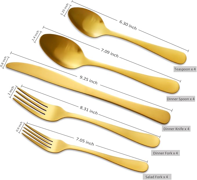 Gold Silverware Set, Lorena 20 Piece Golden Cutlery Set Gold Utensils Set Stainless Steel Flatware Kitchen Utensils Set Silverware Set, Include Fork Knives Spoons for Home Restaurant Hotel