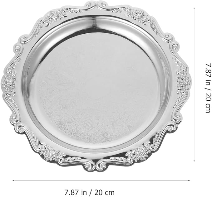GLEAVI Decorative Iron Serving Tray Scratch Resistant Jewelry Dish Ring Holder for Wedding Dining and Home Use Versatile Silver Dessert Platter with Bright Finish for Cake Snacks and