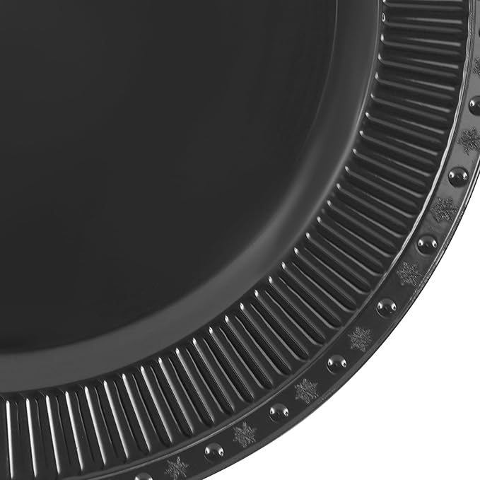 100 Pcs Round Serving Plates 13in Antique Charger Plates Bulk Plastic Charger Plates Set with Stackable &　Edge Texture Pattern Table Chargers for Parties, Weddings, Banquets, Restaurants（Black）