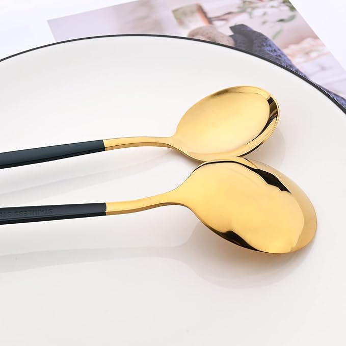 30-Piece Snplowum Mirror Flatware Serving Set, 18/0 Stainless Steel Dinnerware With Green Handle, Modern Durable Home Kitchen Eating Tableware Set Service For 6 (Green Gold)