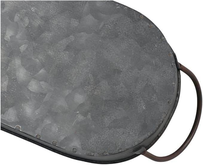 Oval Metal Iron Tray with Handle - Farmhouse Storage Serving Tray for Breakfast, Coffee Table Centerpiece