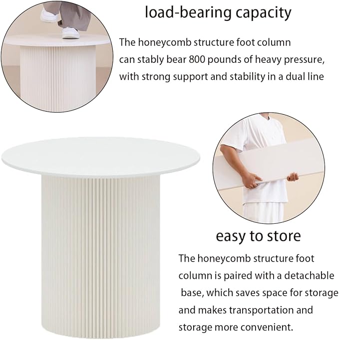 23.6 Inch Round Side Table with Detachable Kraft Paper Base – Modern Portable Accent & End Table, Space-Saving Nightstand for Small Spaces, Apartment, Bedroom, Living Room (White)