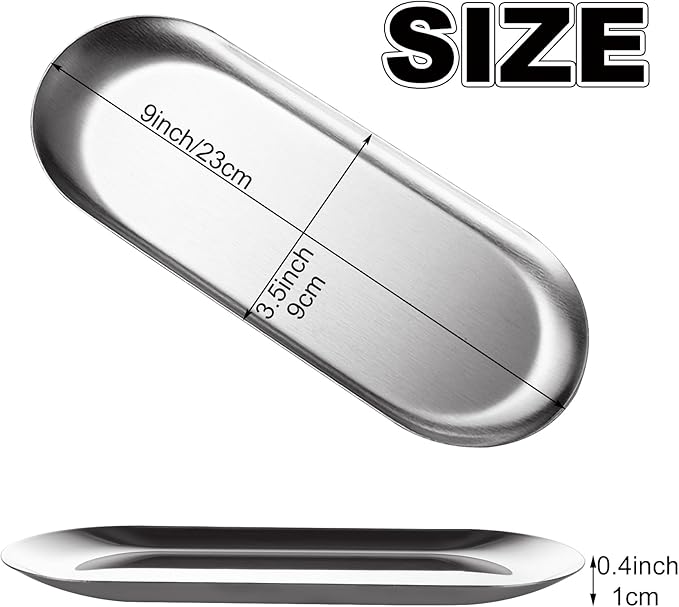6PCS Stainless Steel Serving Tray Set Small Metal Trays Decorative Silver Platters for Serving Food Party 9" Long Plate Oval Storage Trays Thickened Serving Dishes for Entertaining Sushi Snack