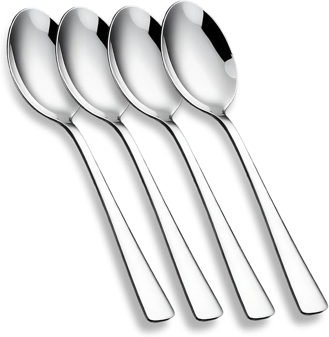 4-Piece Soup Spoons Set, 8.26" Stainless Steel Large Dinner Spoon with 5.5" Long Handle for Soup, Cereal, Dessert, Serving, Dishwasher Safe