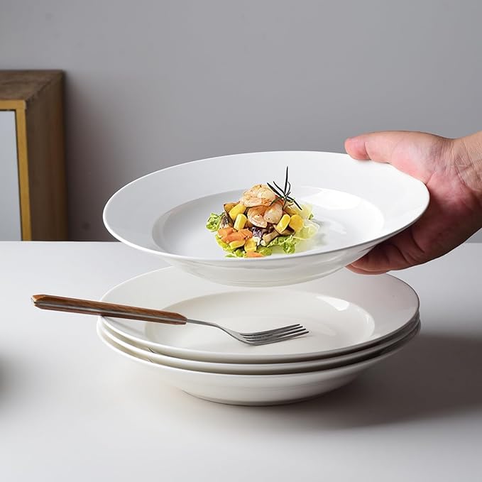 Vitrelle 6-Piece Salad Plates Set Triple Layer Glass and Scratch Resistant, 9.5 Inch Lightweight Round Plates, Winter Frost White