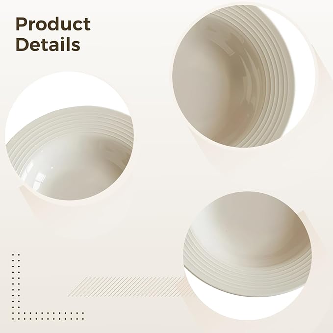 2 Pcs 8.7 in White Ceramic Plates for Meals, Concentric Ribbed Design, Ideal for Home, Restaurant Use