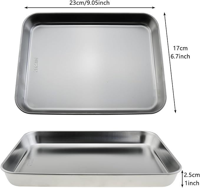 304 Stainless Steel Tray, 9" x 6.7" x 1", Flat Bottom Tray