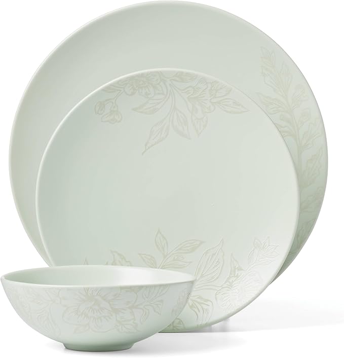 Oneida 897395 Roseto 12-Piece Dinnerware Set, Soft Sage