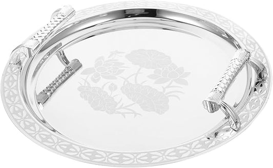 European Style Pattern Fruit Plate Decorative Serving Tray for Home and Party Stainless Steel and Plastic Dessert Holder for Snacks and Dried Fruit
