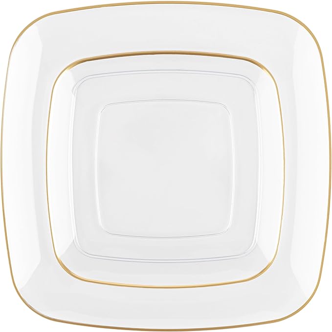 PLASTICPRO Square Clear Plastic Organic Design Party Plates includes 64 7.25'' & 64 10'' Premium heavyweight Elegant Disposable Tableware Dishes