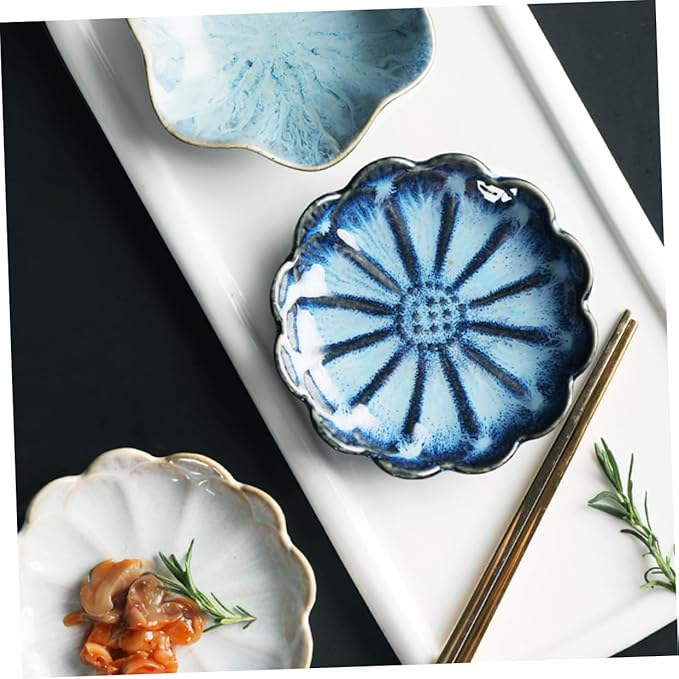 Veemoon Sunflower Shaped Seasoning Plates Dish Bowl Set of 3 Japanese Ceramic Plate for Dipping