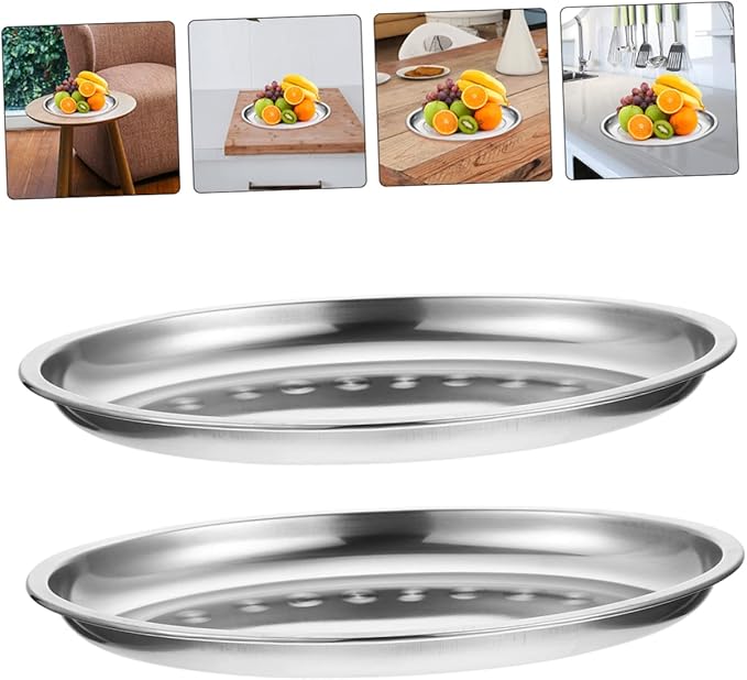 GLEAVI 2pcs Stainless Steel Oval Serving Plate Fish Steaming Dish for Western Cuisine Pastries and Snacks Compact Design for Home and Restaurant Use