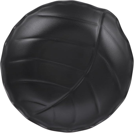 Happyyami Leaf Pattern Snack Plate Black Appetizer Plate Ceramic Dessert Dish for Household Kitchen Dining and Side Dishes