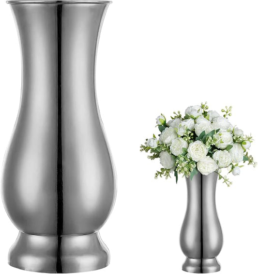 Metal Vase Centerpiece Decoration, Stainless Steel Tabletop Flower Silver Vases- Ideal for Office, Home Wedding Birthday Anniversary Ceremony Event Decor(Silver-1PCS)