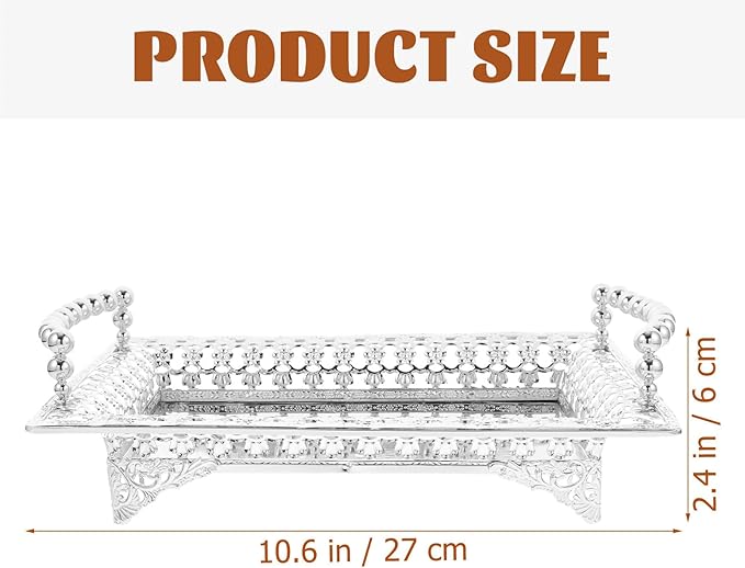 Luxshiny Silver Metal Fruit Tray with Glass Base, Nordic Style Beaded Handle Decorative Snack and Dessert Serving Plate for Home, Hotel, and Party Use