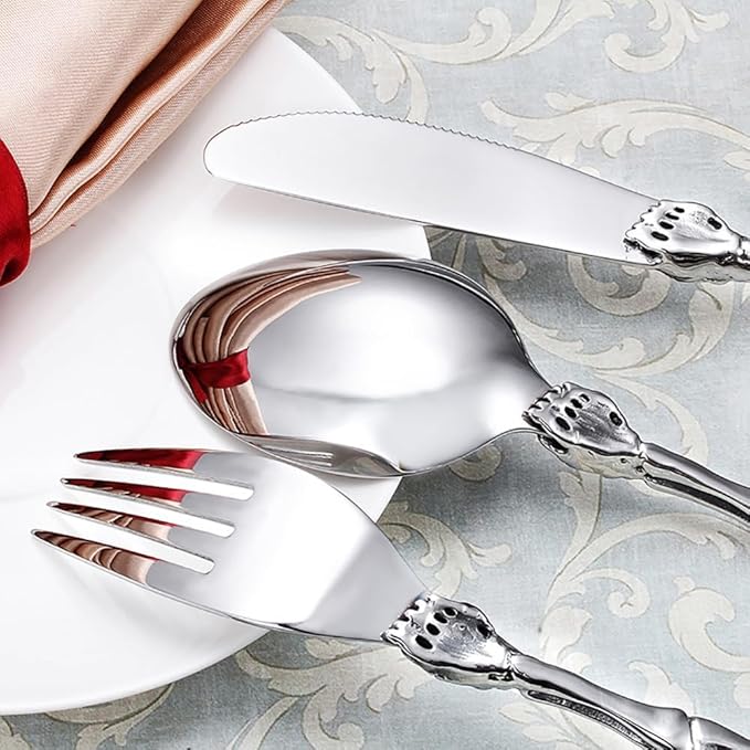 Cutlery Silverware Set 12 Piece Flatware Set for 4, Creative Skeleton Handle 18/10 Stainless Steel include Forks Spoons Dinner Knives Flatware-Serving-Sets