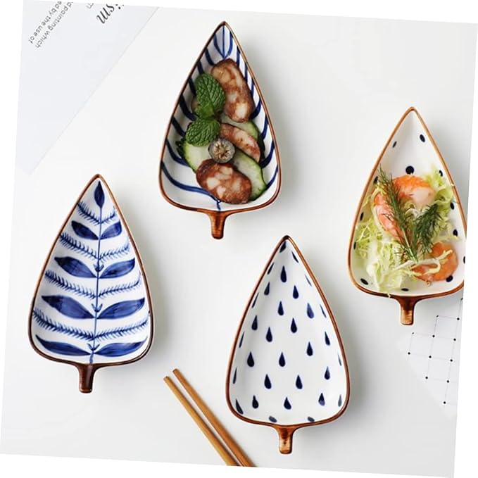Cabilock Leaf-shaped Ceramic Sauce Dish Versatile Dipping Bowls for Condiments Snacks Fruits and Desserts for Home Parties Bbqs and Outdoor Events Random Style