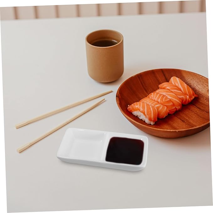 Cabilock Divided Sauce Dishes Snack Serving Tray Compartment Spice Dish Tray Lid White Ceramic Appetizer Serving Plate for Events