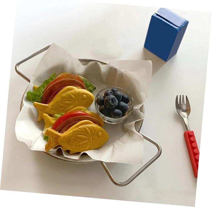 VOSAREA 1pc Stainless Steel Dessert Plate Double Handles Serving Dish for Restaurant Hotel Family Dinner