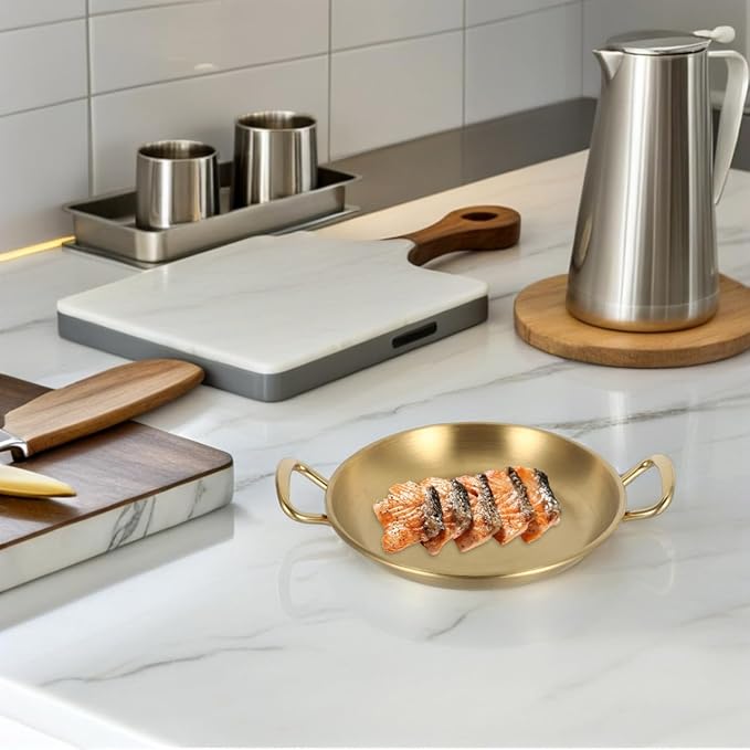 STOBAZA Elegant Stainless Steel Seafood Pot Plate Double Ear Serving Tray Perfect for Barbecue