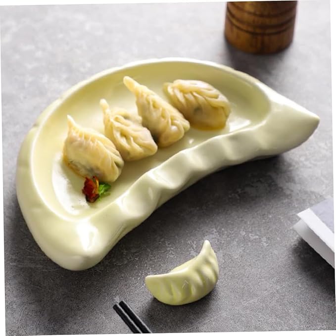 Luxshiny Ceramic Dumpling Shaped Plate Cute Japanese Sushi Platter for Appetizers Snacks and Desserts Versatile Ceramic Dish for Family Gatherings and Restaurant Tableware