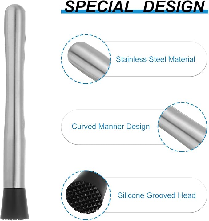 uxcell 10 Inch Stainless Steel Muddler for Cocktail Bar Drink Muddler Bar Tools for Mixing Fruit Drinks Cocktails