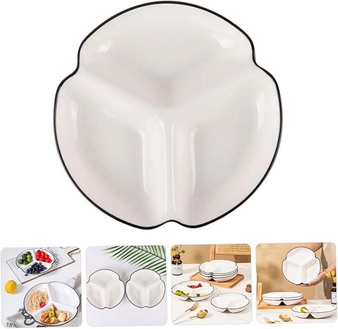 Ceramic Divided Plate Portion Control Dinnerware Heat Resistant Porcelain Tray with Compartments for Diet Parties Salads Appetizers and Home Use